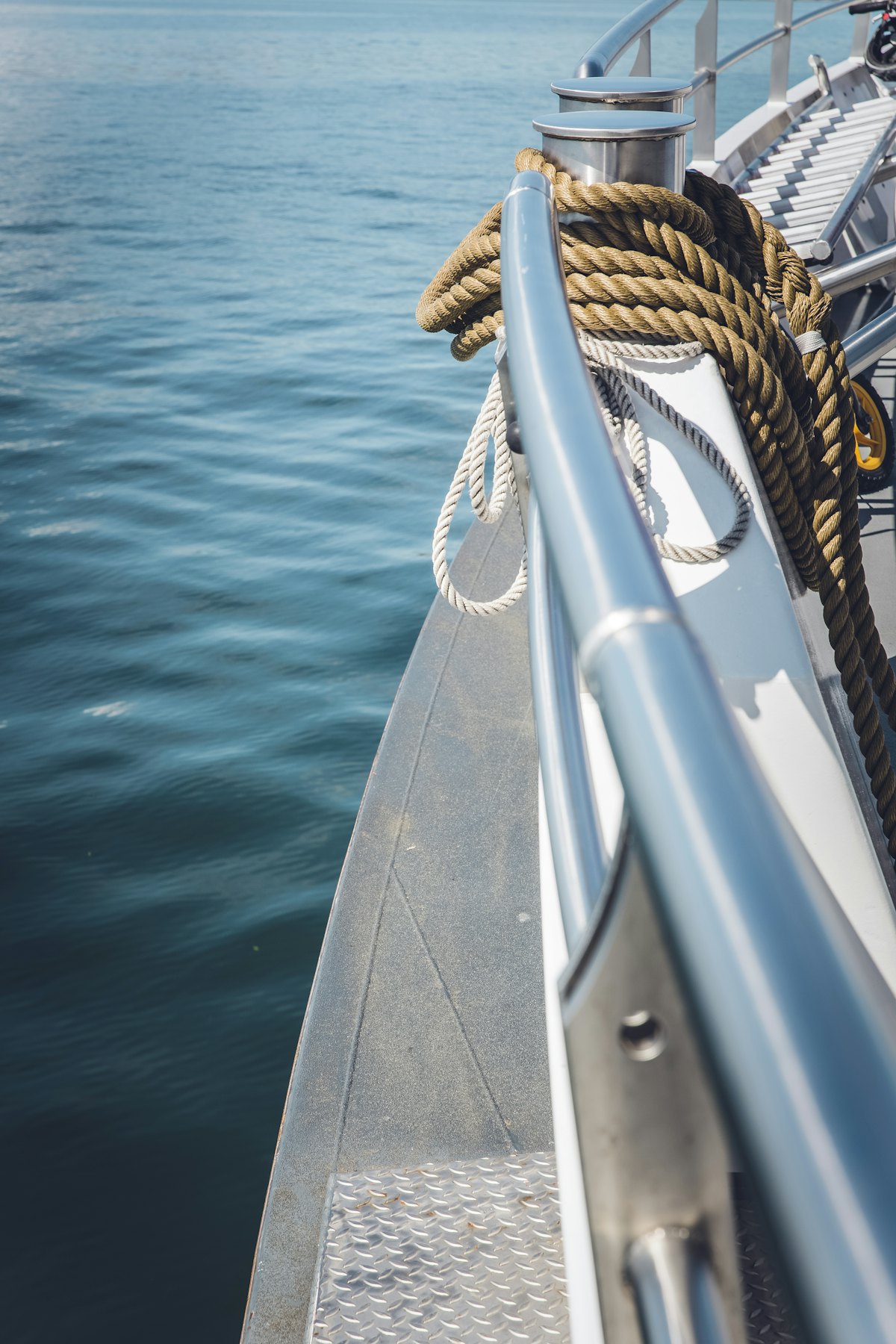 Teak deck of a boat on the water